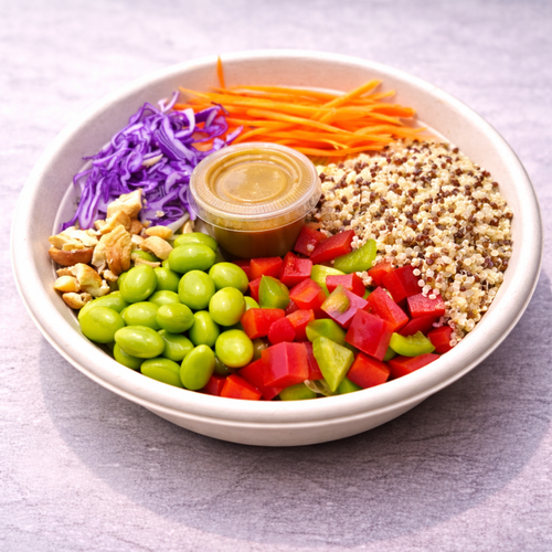 ASIAN QUINOA SALAD WITH PEANUT BUTTER SAUCE